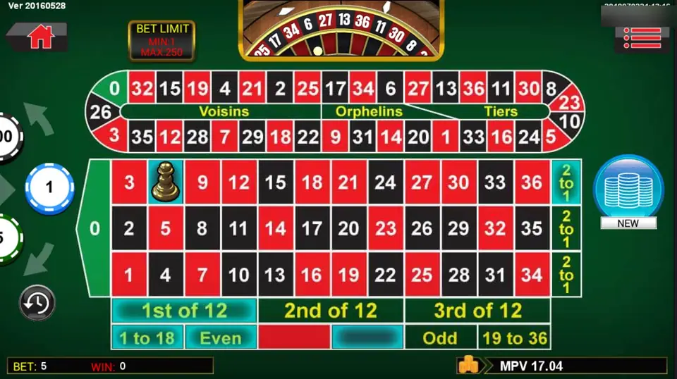 Result screen: a gold marker on 6, with 1st of 12, 1 to 18, Even, black and the top column lit up